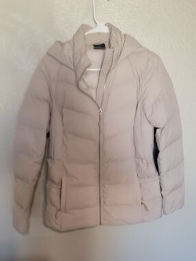 Light Taupe Hooded Puffer Jacket - Women